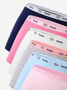 6 Sets Tween Girl Solid Color Textured Fabric Pink White Grey Blue Navy Grey Traceable Cotton Four-Corner Underwear - Multicolor - View 6