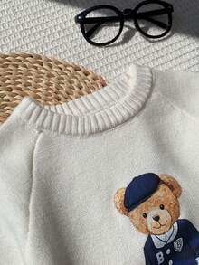 Young Boy Cartoon Bear Kids Pattern Knitted Soft Crew Neck Long Sleeve Pullover Sweater And Elastic Waist Long Autumn Pants 2-Piece Set - Multicolor - View 9