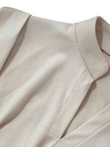 Olithes New Women's French Style Round Neck Elegant Commute Casual Slimming V-Neck Short Sleeve Top - Apricot - View 5