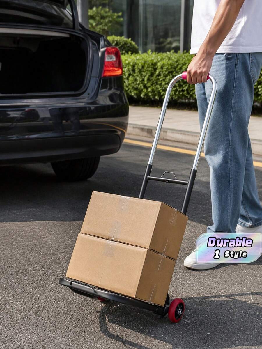Collapsible Hand Truck With Elastic Rope, Heavy Duty Luggage Cart, Portable Multi-Function Folding Trolley For Shopping, Moving & Travel, 130KG Load Capacity - View 1
