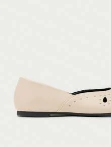 Nöista Ecru Ballet Flat With Laser-Cut Details And Metallic Studs, Combining A Feminine Silhouette With A Boho Touch. Fall Shoes - Apricot 3 - View 4