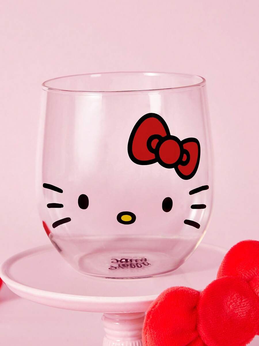 HELLO KITTY AND FRIENDS | SHEIN 可愛卡通貓咪印花高硼矽玻璃杯,大容量 720ml/24.35oz 蛋形,耐熱無鉛玻璃,適合水、果汁與牛奶,居家辦公日常使用 - 無色 - 查看 1