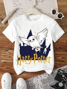 HARRY POTTER X SHEIN تي شيرت كاجوال صيفي بطبعة كرتونية للفتيات المراهقات - أبيض - مشاهدة 1