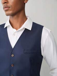 Manfinity CityGents Men 1pc Chain Detail Waistcoat & 1pc Tailored Pants, Formal, Ceremony - Navy Blue - View 6