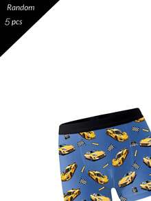 5 Random Pieces Teen Boys Boxer Briefs With Assorted Pixel Football And Car Prints, Skin-Friendly, Summer White Butter Yellow Black Modest - Grey - View 3