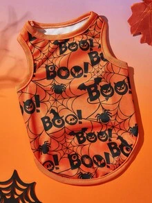PETSIN 1pc Big Eyes BOO Spider Web Little Bat Printed Pet Tank Top Halloween Pet Soft Breathable Anti Hair Pet Clothes - Multicolor - View 5