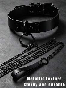 1 Set PU Leather Dog Choker Collar And Leash Set Punk Gothic Style Adjustable Necklace With Alloy Hardware Heavy Duty Durable For Small Medium Large Dogs Outdoor Walking Training - Black - View 6