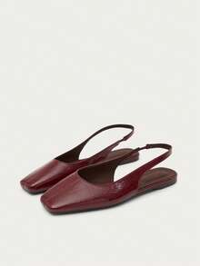 Nöista Burgundy Crinkled Patent Slingback Flat With A Pointed Toe And Minimalist Silhouette For An Elegant, Modern Look. - Burgundy - View 2