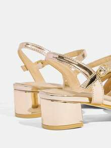 CUCCOO TILAWA Women's Solid Color Rhinestone Decor Square Toe Elegant High Heel Sandals - Champagne - View 5