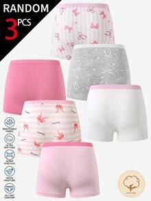 SHEIN 【3件隨機款】女童可愛俏皮快樂卡通蝴蝶結愛心印花純棉四角內褲，冬季嬰兒粉 - 彩色 - 查看 2