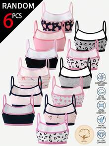 SHEIN Genkimix Kids 【6件隨機款】青少年女孩棉質內衣與抹胸背心，愛心豹紋條紋蝴蝶結蝴蝶冬季款 - 彩色 - 查看 2