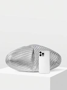 MOTF WOMEN'S FASHION PLEATED CLUTCH BAG, EXQUISITE SIMPLE SILVER WOVEN PATTERN PU BAG, FOR DAILY, DATING, VACATION, SHOPPING, COMMUTING - Silver - View 4
