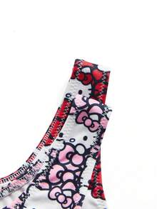 HELLO KITTY AND FRIENDS | SHEIN 2 件套少女粉色和红色可爱卡通蝴蝶结图案舒适内衣背心 - 紅色 - 查看 3