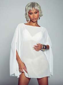 Normani Summer/Autumn Festival Party  Prom Graduation Prom Casual Vacation Country Y2k Women's Solid Color Boat Neck Split Sleeve Sexy Top - White - View 3