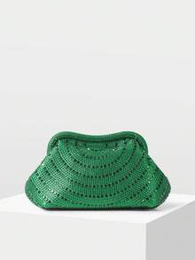 MOTF PREMIUM LADIES GREEN CLUTCH BAG, EXQUISITE DIAMOND DINNER BAG, LOW-KEY AND ELEGANT, FOR LADIES, BRIDES, PARTIES, DINNERS, DRESS MATCHING - Green - View 3