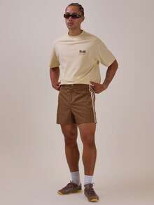 Musero Straight Leg Shorts Taping Detail Waistband With Belt Loops And Back Pockets Spring Summer Essentials - Brown - View 1