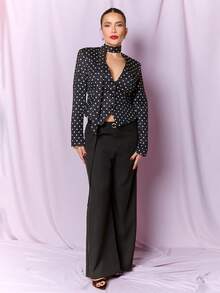 Dania Mndz Shop Women's Elegant Polka Dot Print Blazer Jacket, Suitable For Commuting Black Fall - Black - View 6