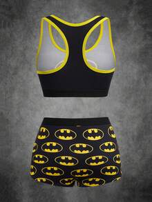 BATMAN X SHEIN 女士卡通印花吊带背心和内裤套装 - 黑色 - 查看 2