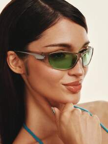 Popjeli Retro Gray-Frame Fruit Green Lens Sunglasses, Niche Contrast Colors To Create Y2K Millennial Style, Daily Street Leisure - green gray - View 1