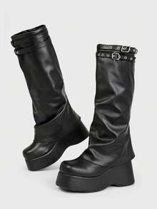 Sugerpunk Ladies, Willow Spikes, Buckles, Trim, Lame-Heeled Boots Fall Shoes - Black - View 5
