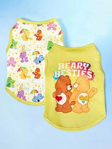 Care Bears X PETSIN PETSIN 1件彩色愛心熊卡通印花寵物背心，親膚透氣感，休閒夏季風格，適合小型貓狗通用，讓您的寵物整天保持涼爽可愛 - 彩色 - 查看 15