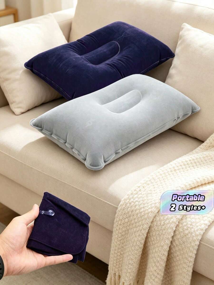 1/2 Outdoor Portable PVC Plush Inflatable Pillows, Camping Sleeping Bag Pillows, Nap Pillows - Multicolor - View 1