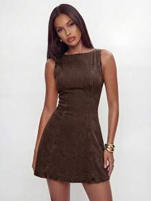 Avantive Women's Summer Casual Sleeveless Denim Dress - Brown - View 5