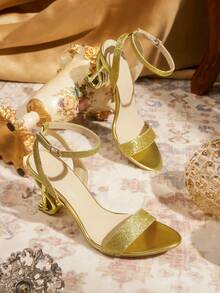 CUCCOO TILAWA Damen Schuhe klassisch einfach modisch Damen High Heel Sandalen mit dünnen Riemen und großen glänzenden Strass Steinen Heterosexuelle High Heel Sandalen für Dates, Nachmittagstee und Bankette - Glitzer Gold - Übersicht 1