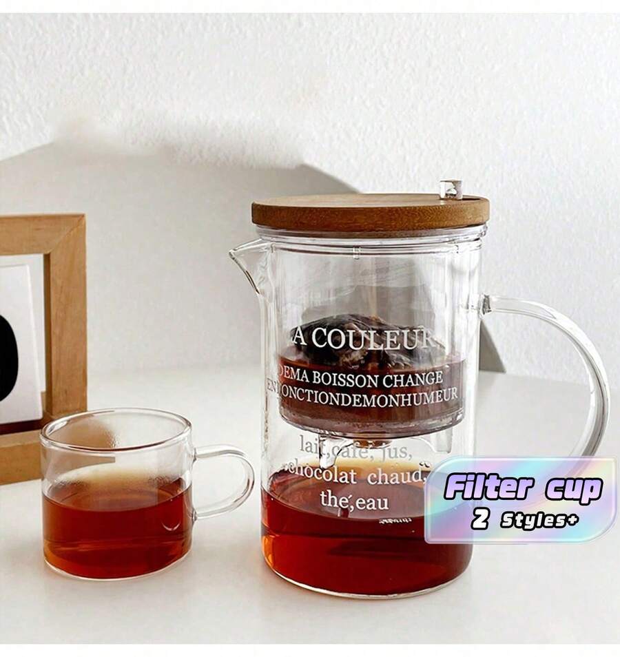 1件裝玻璃字母茶壺杯 免杯 家用辦公一鍵濾茶分離茶杯組 花茶新式分離茶杯 耐高溫玻璃茶壺 辦公專用花茶茶壺 - 彩色 - 查看 1