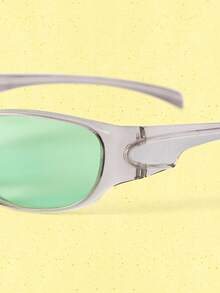 Popjeli Retro Gray-Frame Fruit Green Lens Sunglasses, Niche Contrast Colors To Create Y2K Millennial Style, Daily Street Leisure - green gray - View 6