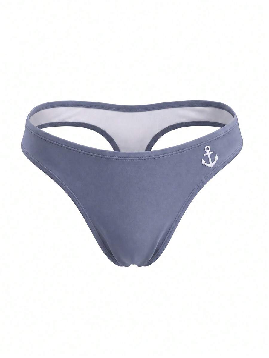 ZELFYO Men's Anchor Pattern Vacation Casual Triangle Swim Trunks - Grey - View 1