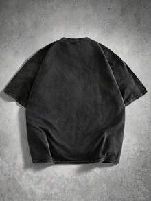 Manfinity Roghcode Unisex Washed Cotton T-Shirt, 3D Puff Print JESUS LOVES YOU, Short Sleeve, For Daily Wear, Church, Gift, Suitable For Men And Women - Black - View 2