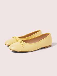 CUCCOO DOLLMOD Women's Yellow PU Ballet Flats With Bowknot Lace-Up Design, Suitable For Casual Daily Wear Fall Shoes - Yellow PU - View 2