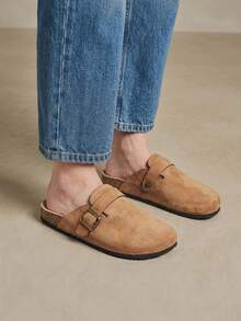 Solecia Women's Fashion Thick Sole Slippers, Round Toe With Square Buckle, Matching Shoes For Christmas - Mocha Brown - View 8