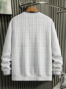 EGENSIO 男士針織提花素色紋理領口與袖口羅紋套頭運動衫 - 白色 - 查看 2