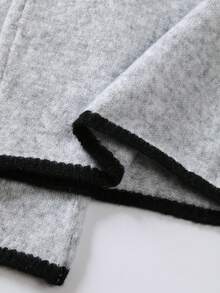 SHEIN Autumn Winter Grey Knit 2 Pieces Set, Black Contrast Trim Small Polo Neck, Versatile For Inner - Grey - View 3