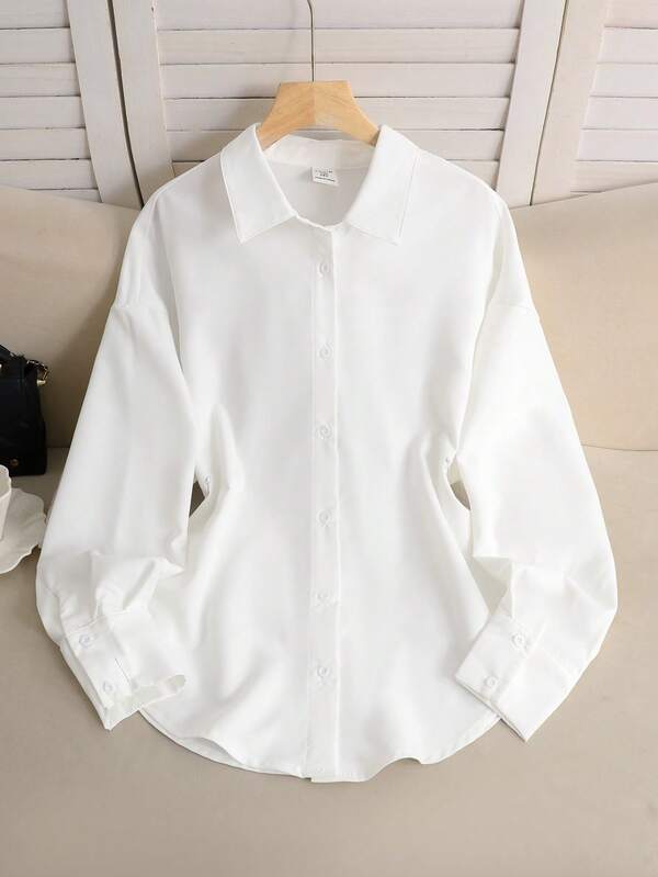 Teen Girl Casual Everyday Versatile Comfortable Collared Waist-Cinching Back-Tie Shirt Fall/Winter