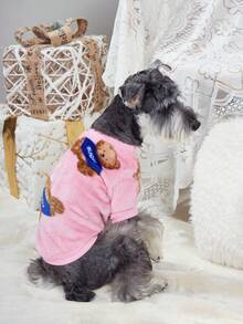 PETSIN 1pc Fleece Pink Bear Print Pet Sweatshirt Without Hat For Keeping Warm - Multicolor - View 6
