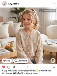 SHEIN Tween Girl Fashion Casual Autumn/Winter Solid Color Cardigan Jacket - Apricot - View 7