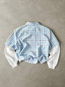 STEELVANCE Men's Casual Plaid Patchwork Shirt, Spring/Autumn Back-To-School Grad Office Work Construction Blue And White - Multicolor - View 2