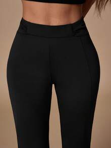 Nuvra Women's Solid Color Ruched Waist Casual Basic Flare Leg Pants Pilates Office Black Autumn - Black - View 3