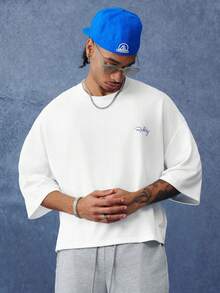 PAVTROS Men's Letter Print Crew Neck Short Sleeve Casual T-Shirt - White - View 5