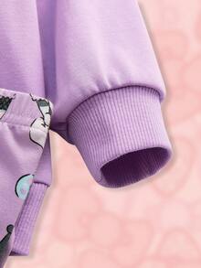 HELLO KITTY AND FRIENDS | SHEIN 女婴卡通  印花紫色休闲圆领运动衫和紧身裤套装，春秋 - 彩色 - 查看 7