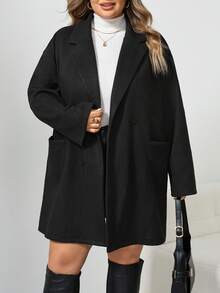 SHEIN CURVE+ Plus Size Casual Versatile Wool Blend Coat, Autumn/Winter - Black - View 7