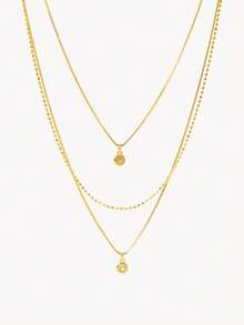 Opalesca 1pc Copper Chain Exquisite Artificial Zirconia Pendant Gold Multi-Layer Stackable Necklace, Suitable For Women's Daily Wear, Dating And Party - Yellow Gold - View 2