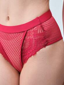 Softvol 3pcs Black, White, Red Sexy Lace Women's Panties, Comfortable Breathable Skin-Friendly Women's Underwear, Elegant Ruffle Trim Triangle Panties, Solid Color Semi-Transparent Minimalist Thongs, Suitable For Dates, Yoga, Daily Life, Shopping And Other Occasions - Multicolor - View 8
