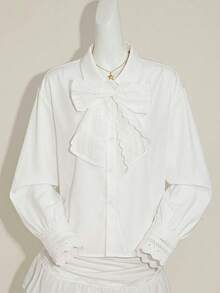 SHEIN Sweetra Young Blouse décontractée pour adolescentes, couleur unie, col cravate - Multicolore - Voir 1