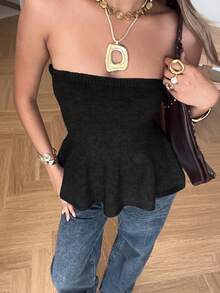 SHEIN EZwear 女款黑色無肩帶針織上衣 - 黑色 - 查看 1