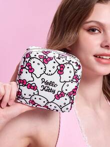 HELLO KITTY AND FRIENDS | SHEIN 迷你拉鍊收納小包 蝴蝶結貓咪印花，2款可單買或套組，收納衛生棉、耳機、化妝品，女孩日常旅行攜便攜小包 - 粉白色 - 查看 7
