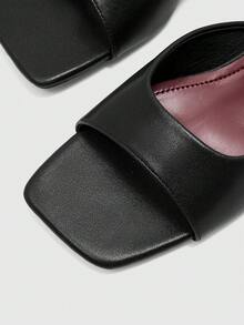 CUCCOO BIZCHIC Women's Spring/Summer New Black One-Piece Open Toe High Heel Sandals, Minimalist Fashionable Comfortable Versatile Commuter Sandals - Black PU~ @ - View 5